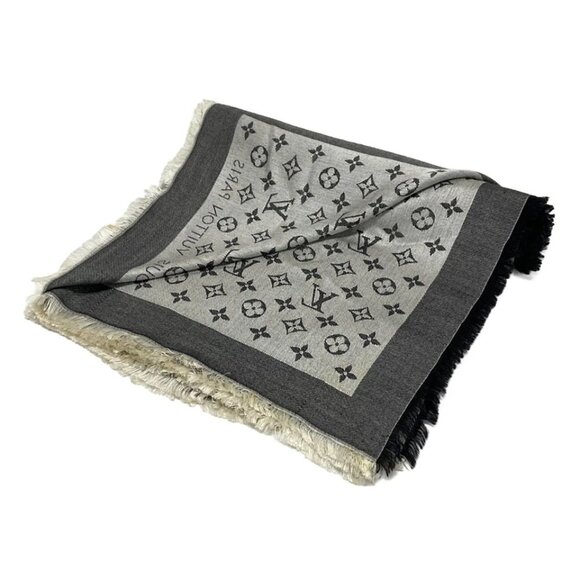 LOUIS VUITTON Shawl Monogram Denim Noir - Scarf Silk Wool 320-070125 - Picture 2 of 11